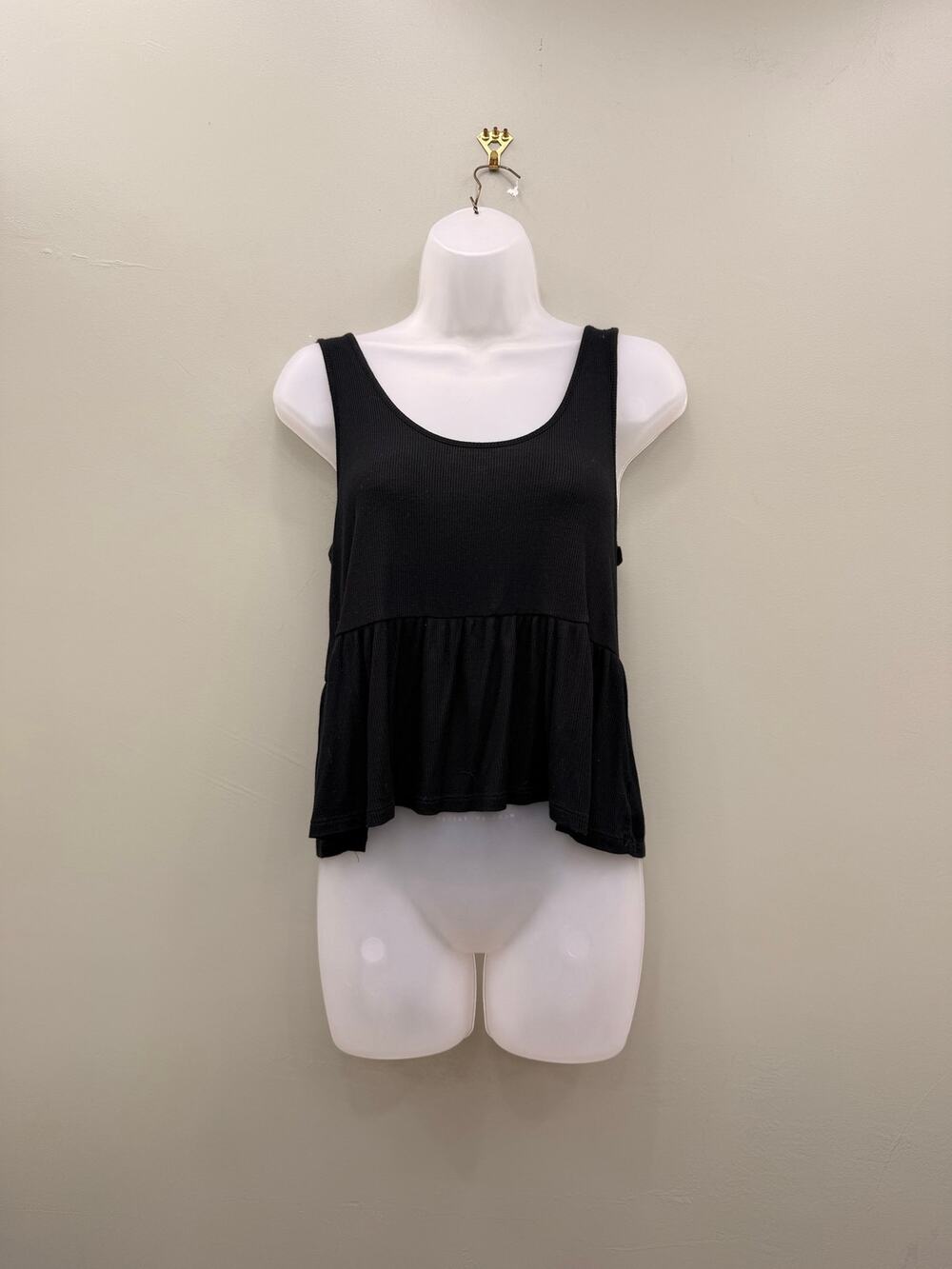 Wild Fable Black Ribbed Babydoll Tank Top Small Peplum Y2K Stretch